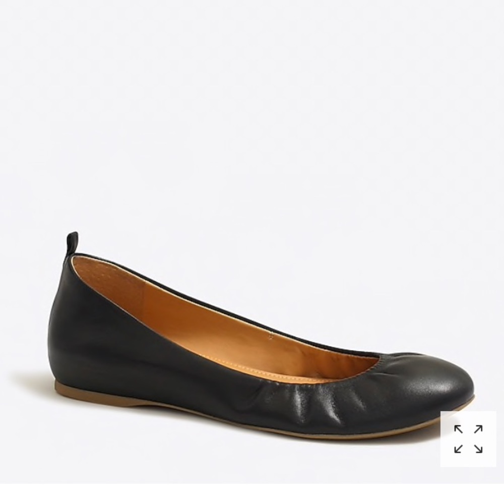 J Crew Factory black leather Anya flats EUC 8